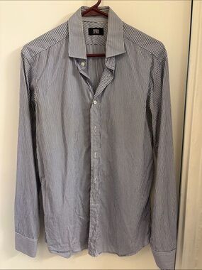 SPURR Men’s Blue and White Pinstripe Dress Shirt